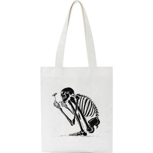 Horror Skeleton Cartoon Women Bags Harajuku Gothic Cartoon Large Capacity Shopper Tote Casual New Art Shoulder Canvas Bag
