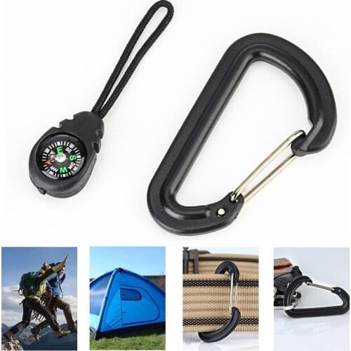 Outdoor Keychain Mini Compass Mountaineering Key Buckle Tactical Hook Carabiner Camping Rescue Emergency Outdoor Survival Tools