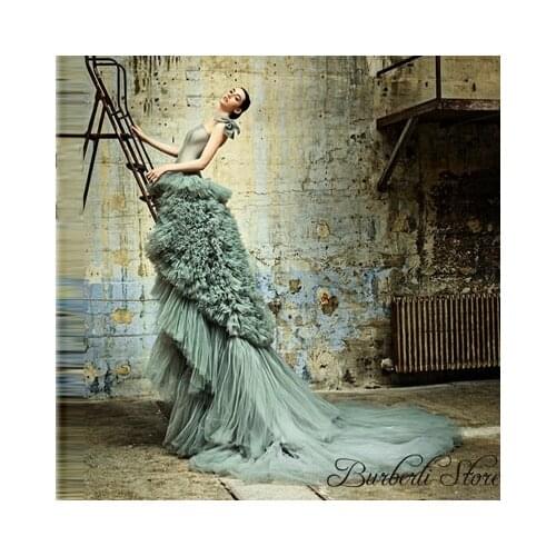 Unique Puffy High Low Lush Tulle Party Dresses Top Fashion Ruffles Tiered Long Prom Gowns Vestido De Mujer