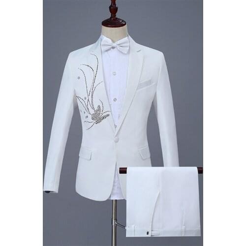 Adult Male Stage Costumes Performance Clothing Singer Party Outfit Host Celebrity Costume Dress Slim White Nightclub Suit VDB884