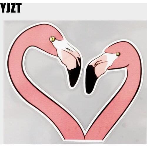 YJZT 13.4CM×11.8CM Decal Two Flamingo Hearts In Love Car Sticker PVC 11C-0347