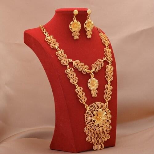 Dubai Jewelry sets 24K gold plated luxury African wedding gifts bridal bracelet necklace earrings ring jewellery set for women