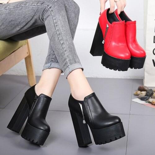 Super High Heel Short Boots Womens Shoes Thick Sole Thick Heel Single Boots Extra High Leather Single Shoes Women Shoes