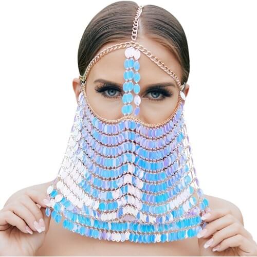 Novelty Women Masks Masquerades Ladies Face Chain Body Jewelry Costumes for Ballroom Party Stage Performance Belly Dancing
