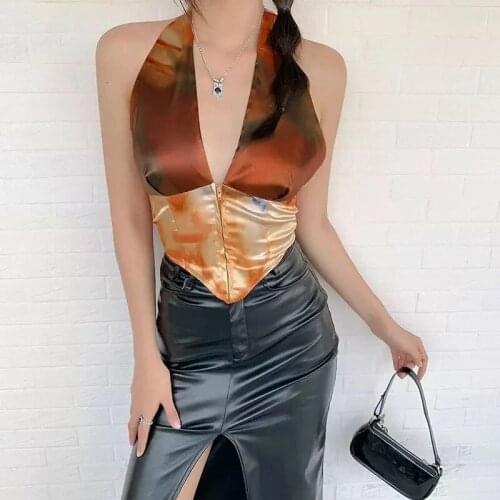 Women Sexy Halter Bandage Cardigan Gradient Color Zipper Camisole Croset Summer Skinny Beach Style Crop Top Sleeveless Tank Tops