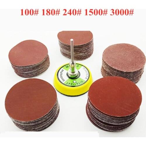 100Pcs 2" 50mm Sander Disc Sanding Polishing Pad Sandpaper 100# 180# 240# 1500# 3000# Grits+Sanding Polishing Pad Backer Plate