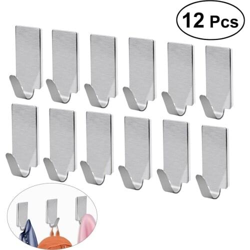 12pcs Strong Self Adhesive Stainless Steel Towel Mop Hooks Wall Hangers for Hanging Kitchen Bedroom Bathroom Accessories
