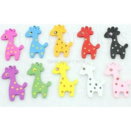 150pcs kawaii big wood wooden assorted giraffe deer polka dots cabochon pendants DIY supply 24*31mm MK0211
