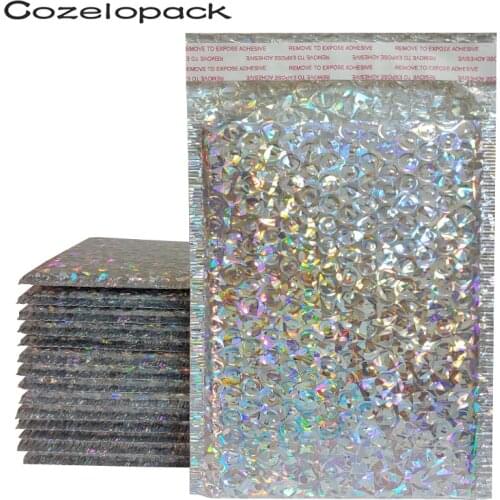 20PCS Holographic Metallic Bubble Mailer Gift Packaging Glamour Colorful Silver Shades Foil Cushion Padded Shipping Envelopes