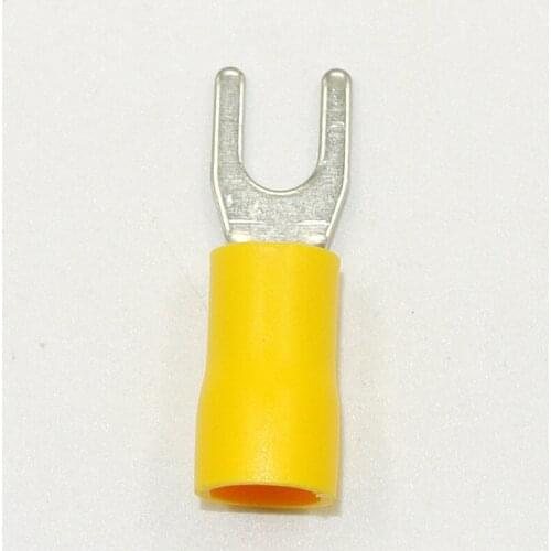 Free Shipping 500pcs 12-10AWG #10 Yellow Full Insulated Fork U-type Set Terminals Connectors