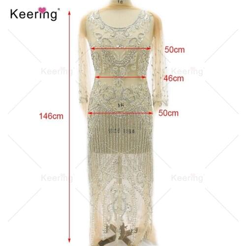 Large Design Luxury Sliver Rhinestone Full Body Applique Bead Bodice For Bridal Dress Patch WDP-399