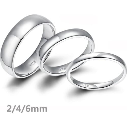 EAMTI 2/4/6mm Women Silver Ring High Polished Wedding Band 925 Sterling Silver Rings Simple Engagement Bague Female Jewelry