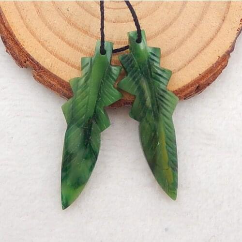 Hot Sale Carved African Jade Feather Earring Beads 41x13x4mm,5.5g