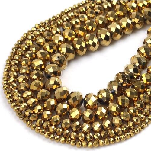 Faceted Gold Glass Crystal Rondelle Beads Loose Spacer Beads For Jewelry Making DIY Bracelets Earrings 15''2/4/6/8/10/12mm