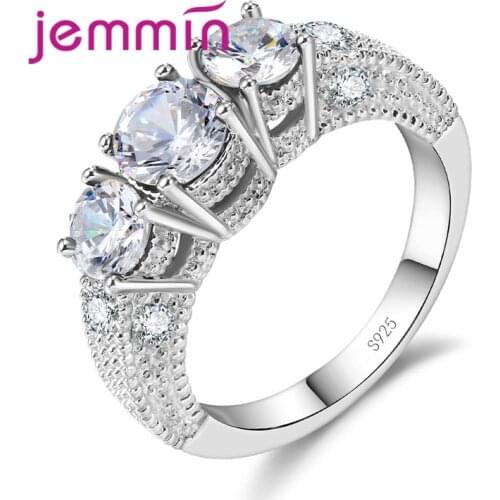 High Quality 925 Sterling Silver Ring Colorful 3 Gems Round Wedding Ring Classic Type for Women Female Engagement Jewelry