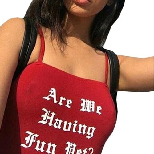 2021 Sexy Letter Print Crop Top Spaghetti Straps Low Cut Slim Elastic Camisole Top Summer Women Fashion Streetwear Tank Tops