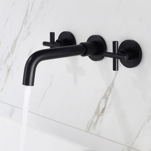 Brass Double Handle Wall Mounted Bathroom Faucets Sink Faucet Cold And Hot Water Taps Basin Mixer Black Concealed Tap