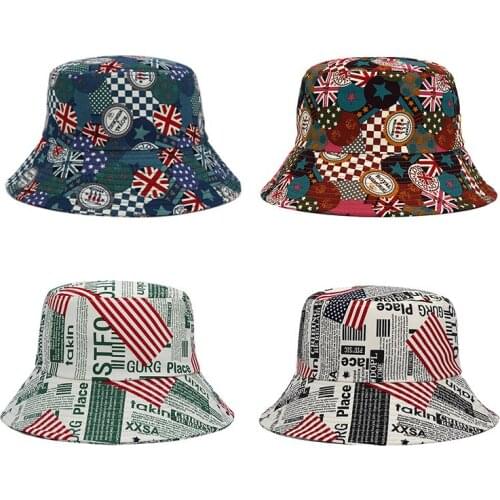 Fashion UK Flag Fisherman Cap Men Women Outdoor Letter Print Star Bucket Hat Fashion Hip Hop Beach Sun Hat Teen Casual Panama