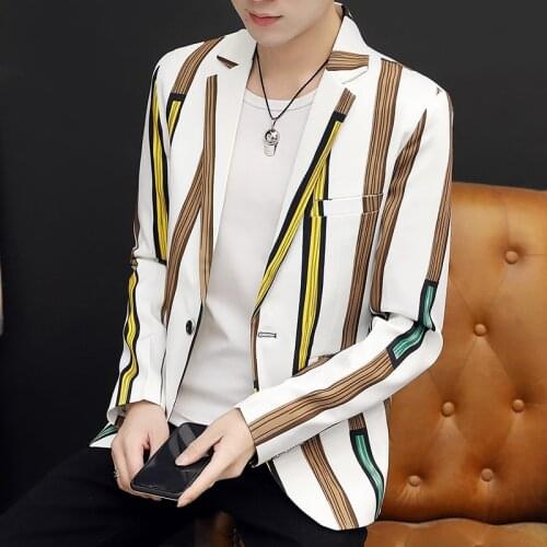 Blazer Men 2020 Spring and Autumn New Fashion Casual Stripe Printing Slim Single Button Lapel Mens Boutique Blazer