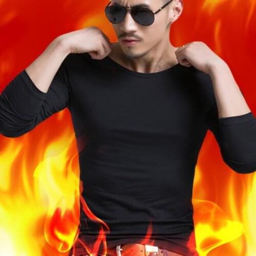 Mens Long-sleeved tight-fitting padded T-shirt plus velvet Slim bottoming shirt cotton