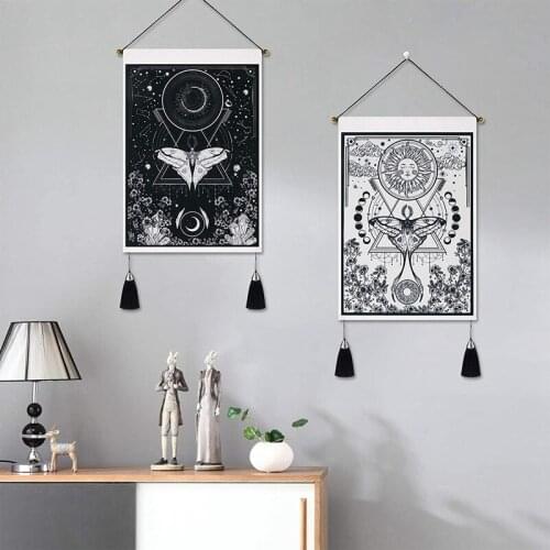 Pack of 2 Tapestry Sun and Moon Tapestry Moth Tapestries Black and White Tapestry Flower Vine Tapestry Wall Hanging