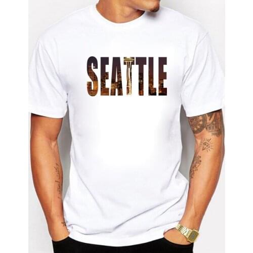 BLWHSA New Arrivals Seattle City Design Men T Shirt Seattle Words Printed T-shirt Short Sleeve Casual Basic Tops Cool Tee Shirts