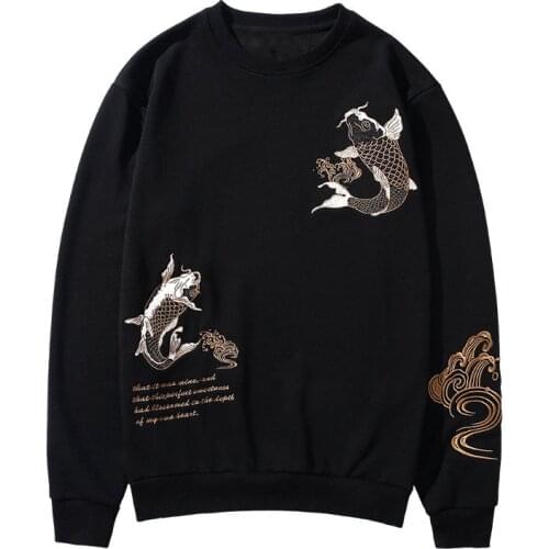 Autumn/winter 2020 China Fashion Brand Round Neck Pullover Heavy Industry Embroidery Koi Loose Large Size Pure Cotton Hoodie Mal