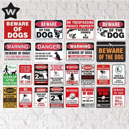 Beware of Dog Metal Sign Warning Metal Plate Tin Sign Vintage Wall Sticker Retro Style Metal Plaque Tin Plate for Man Cave Decor