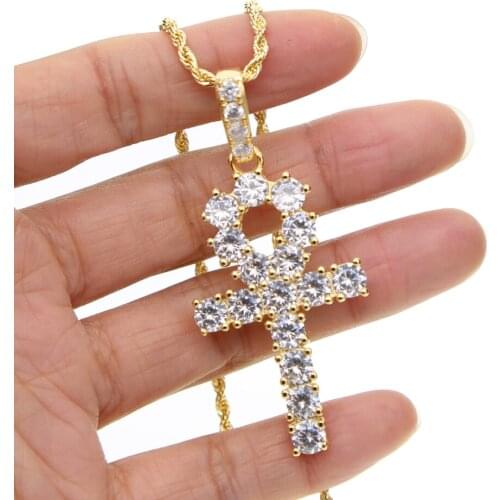 Necklace for men women Stone Cross charm Pendant Chain Necklaces & Pendants Hip Hop Fashion Jewelry 60cm