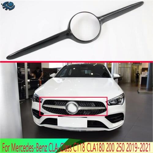 For Mercedes-Benz CLA-Class C118 CLA180 200 250 2019-2021 Carbon Fiber Style Front Center Mesh Grille Grill Cover