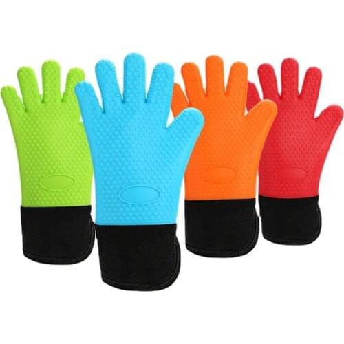 Food-Grade Silicone Cotton Insulation Gloves Kitchen Baking Four Color Solid Sthick Comfortable Prevent Burns Microwave Oven h4