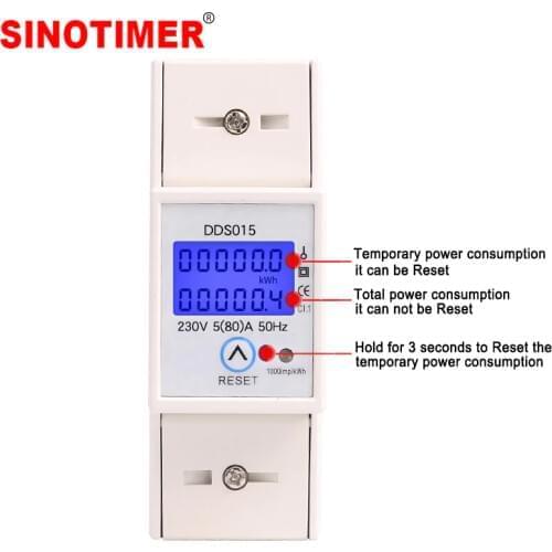 Backlights Single Phase Wattmeter Power Consumption Watt Electronic Energy Meter kWh 5-80A 230V AC 50Hz with Reset Function