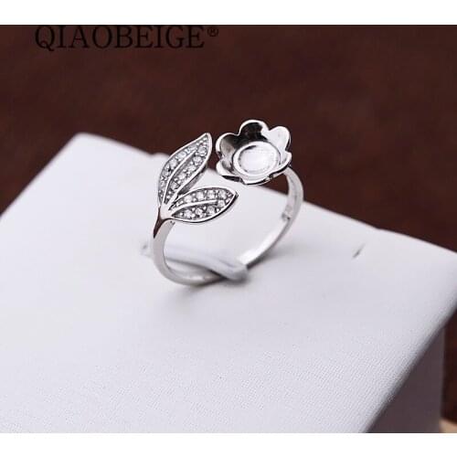 QIAOBEIGE Hot Sale! Pearls mounting 925 sterling silver For Jewelry Making Rings Unique Pearl no pin accessory for no hole pearl