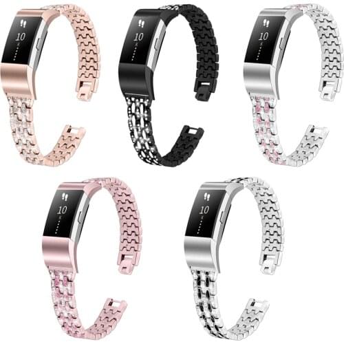 For Fitbit Charge3 Smart Watch Strap For Fitbit Charge2 New Five-ball Three-row Zinc Alloy Watchband Lady Style Replacement Loop