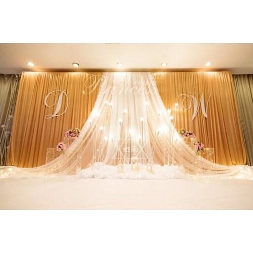 Luxury 3*6m 10ft*20ft ice silk gold wedding backdrop stage curtain with white yarn Stage Prop Fashion Drape Curtain Backdrops