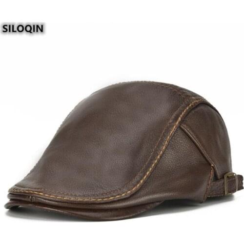 SILOQIN Adjustable Size Genuine Leather Hat For Men Autumn Winter Fashion Cowhide Berets Elegant Leisure Brands Snapback Cap NEW