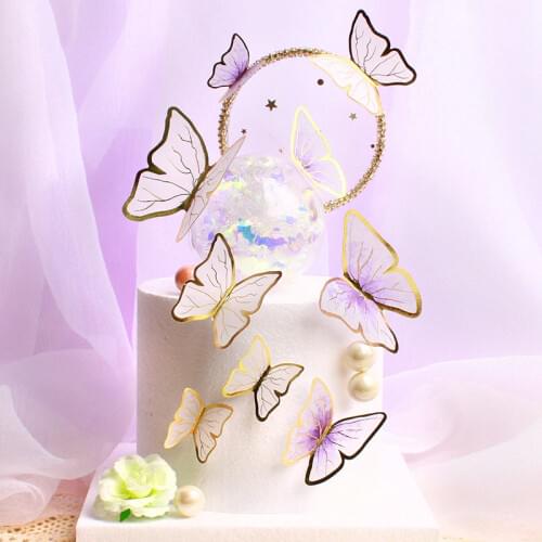 Butterfly Chiffon Valentines Day Cake Topper Romantic Butterfly Birthday Cake Topper for Birthday Party Baking Cake Decorations