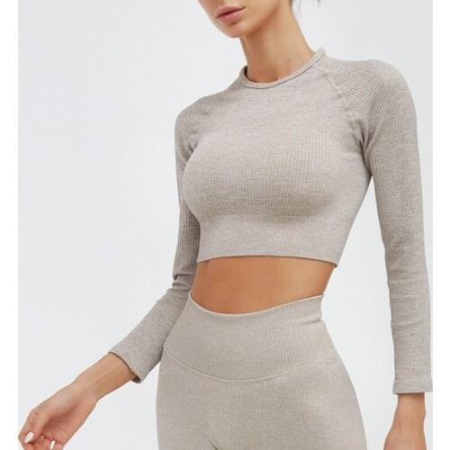 Long Sleeve Sports Shirt Women Elastic Gym Dry Fit Yoga Tank Top Athletic Fitness Running Workout Stretched Sportswear Outdoor