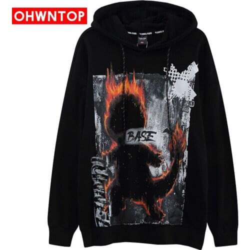 Hip Hop Hoodie Streetwear Sweatshirt Men Flame Graphic Graffiti Funny Print Hoodie Harajuku Cotton Loose Hooded Pullover Autumn