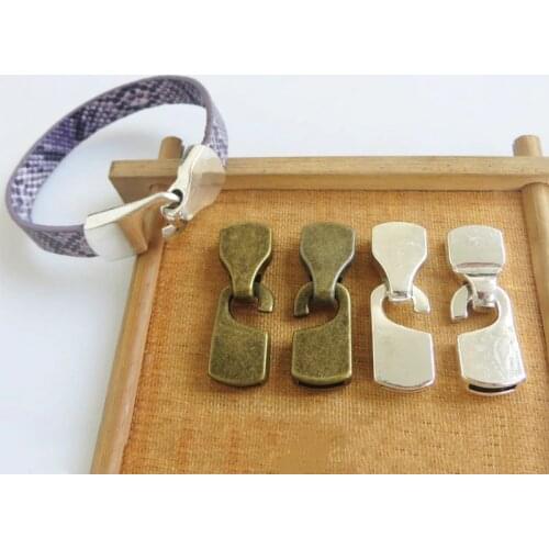 5 Sets Antique Brown/Silver Color Hook Clasp For 10*2mm Flat Leather Cord Bracelet Jewelry Findings Making