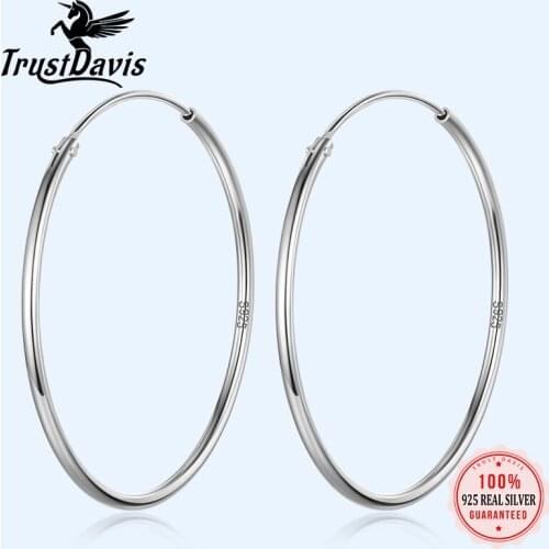 Trustdavis Genuine 925 Sterling Silver Minimalist Geometric Hollow Round Hoop Earrings For Women Wedding Jewelry Gift DA1189