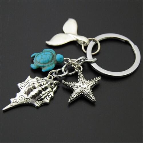 1pc Newest Style Job Occupation Women&Men Keychain Fish thorn Turquoise starfish Seahorse Keyring Key Chains