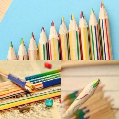 10PCS Rainbow Color Pencil Four-Color Lead Wooden Colored Pencil Multicolor Students DIY Graffiti Pencil
