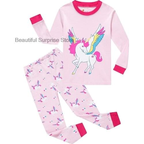 Baby Kids Pajamas Sets Cotton Boys Sleepwear Pink Unicorn Autumn Pajamas Long Sleeve Pijamas Tops+Pants 2pcs Children Clothing