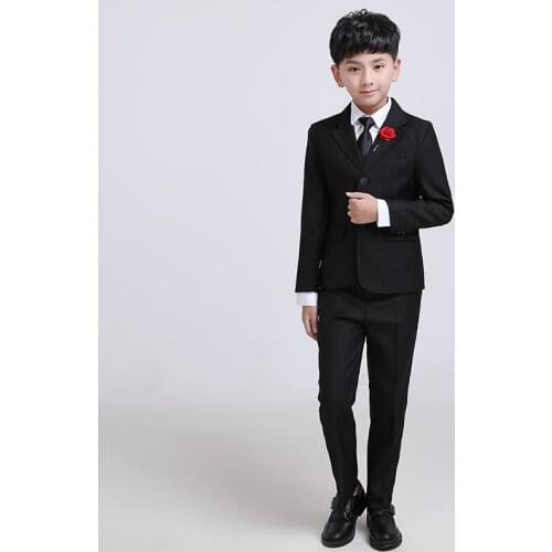 Black Boys Suits Formal Wedding Party Suits Sets Children Blazer Vest Pants 3PCS Set Outfits Kids Performance Dress Costume