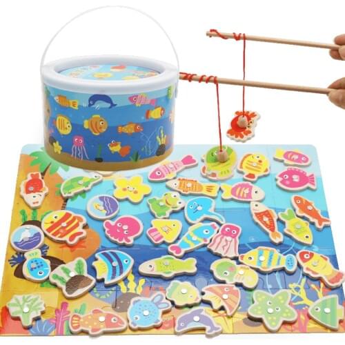 40Pcs Fish Baby Wooden Toys Magnetic Fishing Toy Set Christmas Gifts Childrens Game Educational Toy For boys girls M57