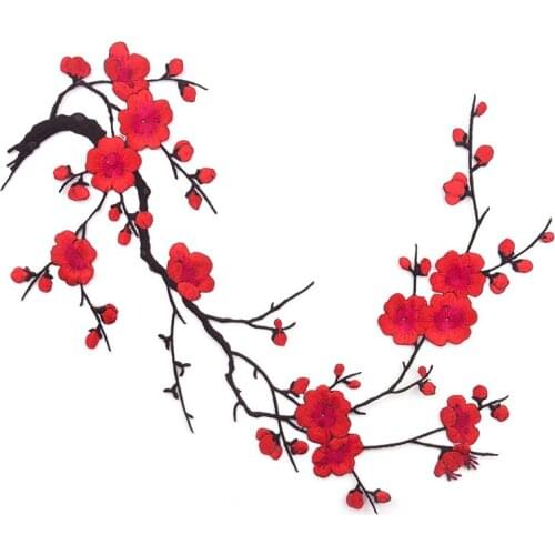 5Pcs 31*22cm Large Plum Blossom Flower Applique Clothing Embroidery Patch Fabric Sticker Iron On Patch Craft Sewing Repair A545