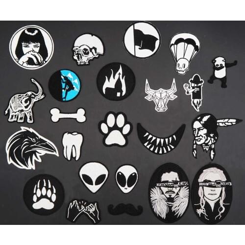 Black and White Small Skull Embroidery Punk Biker Patches Clothes Stickers Apparel Accessories Badge