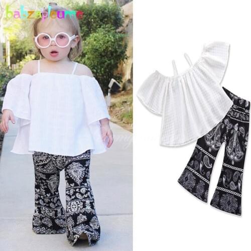 Kids Fashion 2018 New Summer White Top Children Clothing Set Baby Girls Outfits T-shirt+Pants Toddler Clothes Two Piece BC1723-1