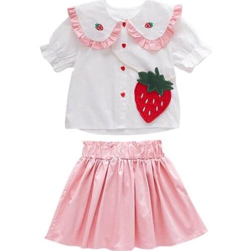DFXD 2020 New Summer Clothes Toddler Girls Clothing Sets Cotton Baby Strawberry Blouse Tops Tutu Skirts 2-7Yrs Kids Skirt Set